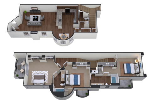 Floor plan for 3 beds, 2.5 baths, 1610 sqft